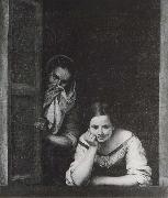 Bartolome Esteban Murillo Two Women at the window oil on canvas